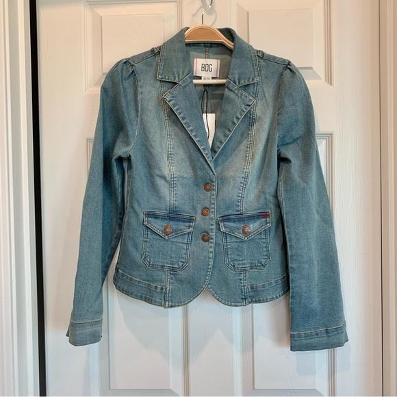 UO Urban Outfitters BDG Medium Wash Stretch Denim Blazer Jacket - Picture 4 of 7